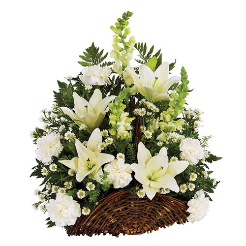 Classic Fireside Sympathy Basket, All-White Flowers (BF327-11KM)