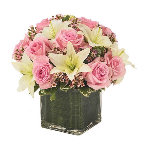 Pink Rose &amp; Lily Cube Flower Bouquet (BF130-11)