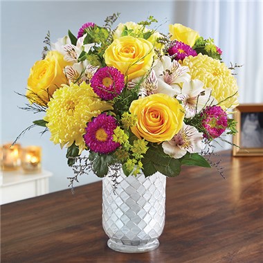 Sunshine Harmony In White Mosaic Vase