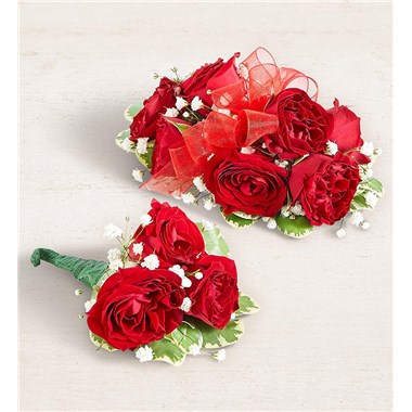 Red Spray Rose Corsage And Boutonniere