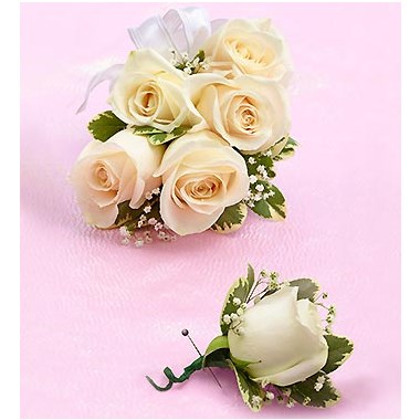 White Rose Corsage And Boutonniere