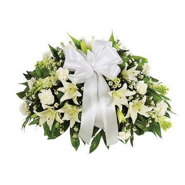 Half Casket Spray of flowers, all-white (BF328-11KM)