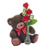 Classic bud vase roses with teddy bear (BF112-11KL)